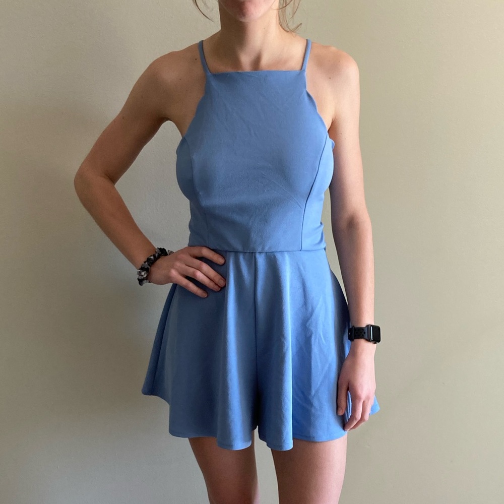 Max + Ash Spaghetti strap light blue romper size large